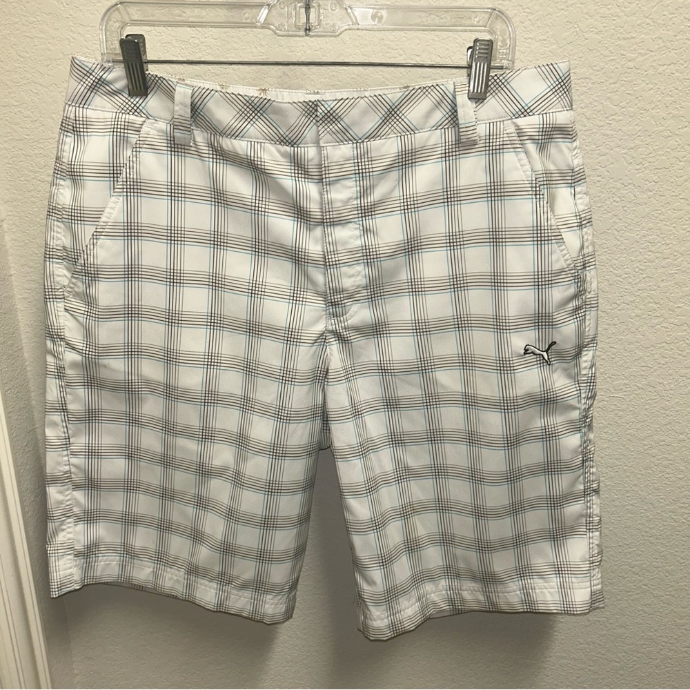 Puma White and Gray Plaid Shorts